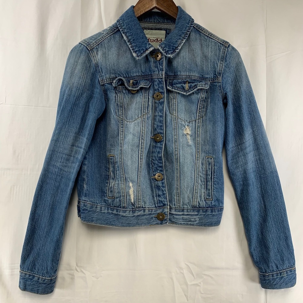 Mudd Denim Jacket Womens Small Blue Distressed Trucker Jean Jacket
